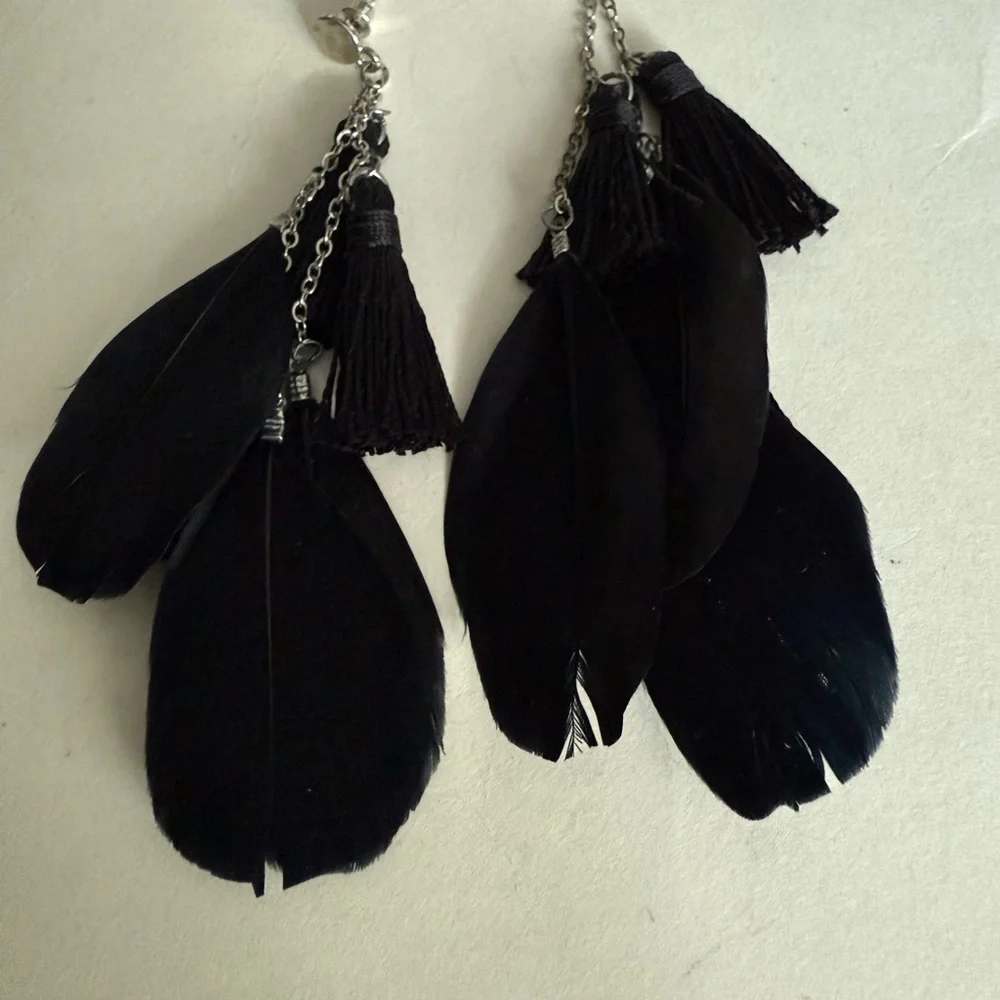 Chic Black Feather and Black  Tassel Earrings - Picture 14 of 14